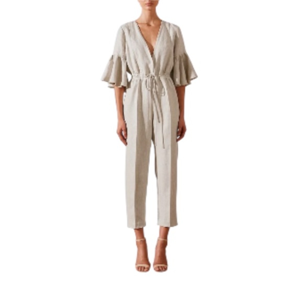 Shona Joy Tan Linen Jumpsuit - Women’s Size 4